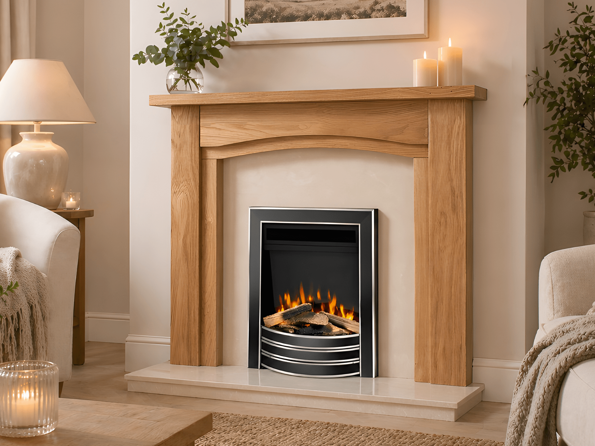 Dewsbury Solid Oak Electric Fire Suite