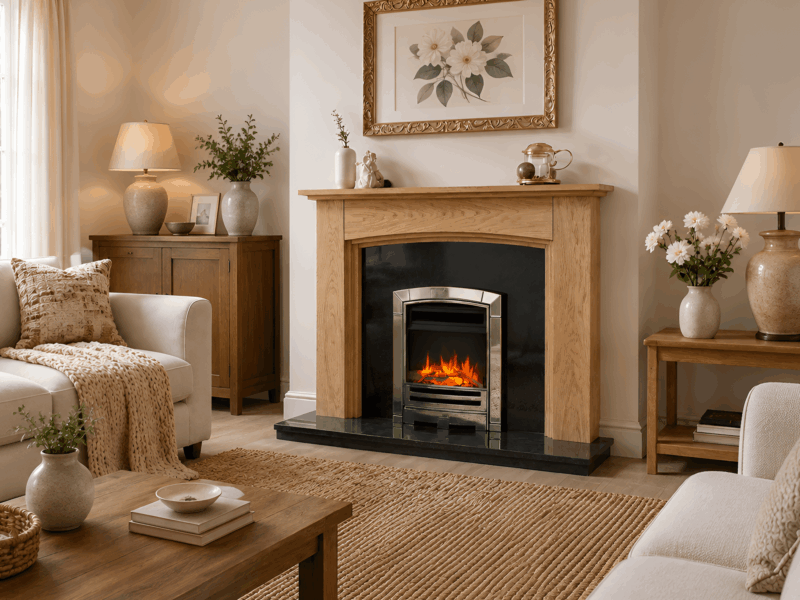 Alternative view of Lyndhurst Solid Oak Electric Fire Suite