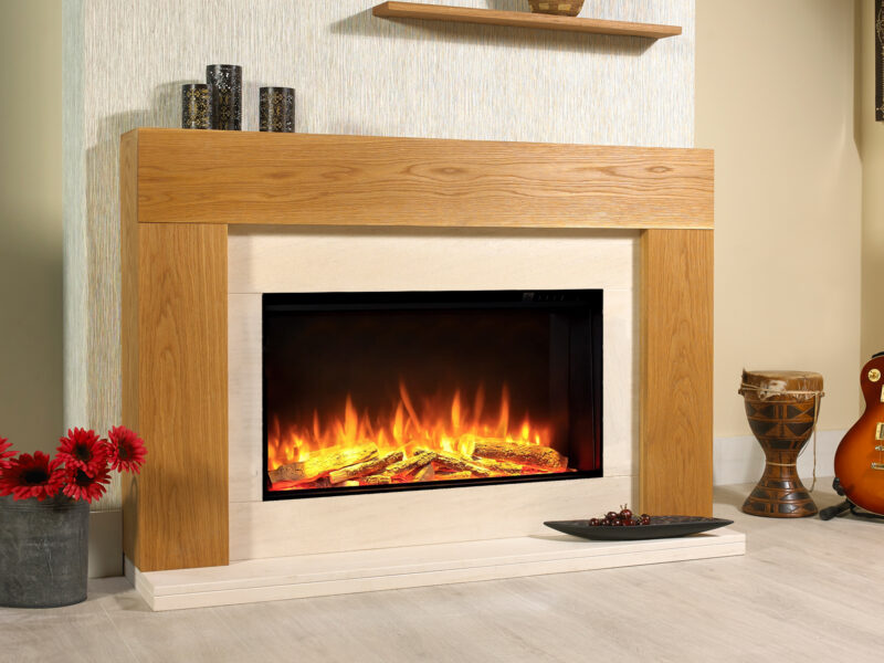 Milano Solid Oak Designer Electric Fire Suite