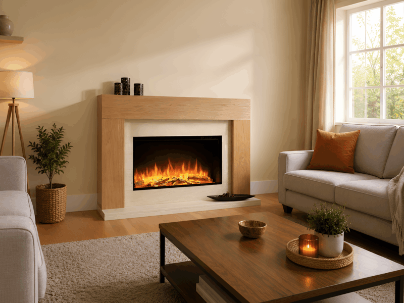 Alternative view of Milano Solid Oak Electric Fire Suite