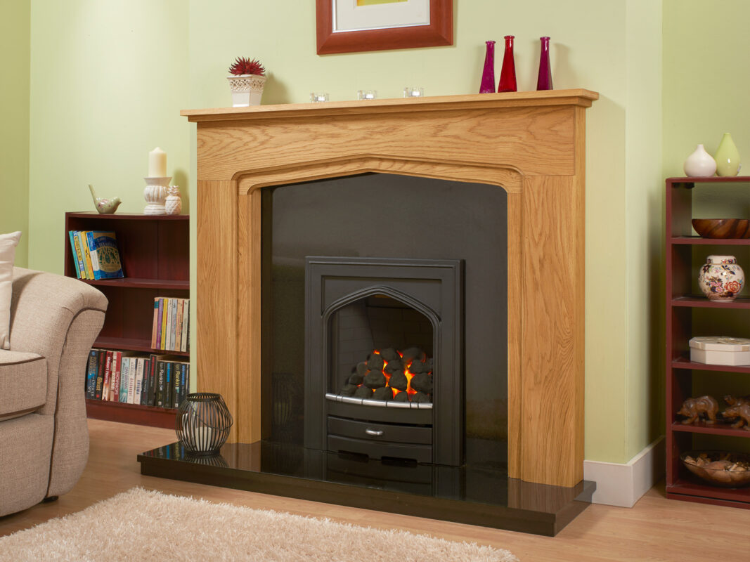 Cathedral Solid Oak Gas Fire Suite - Designer Fireplaces