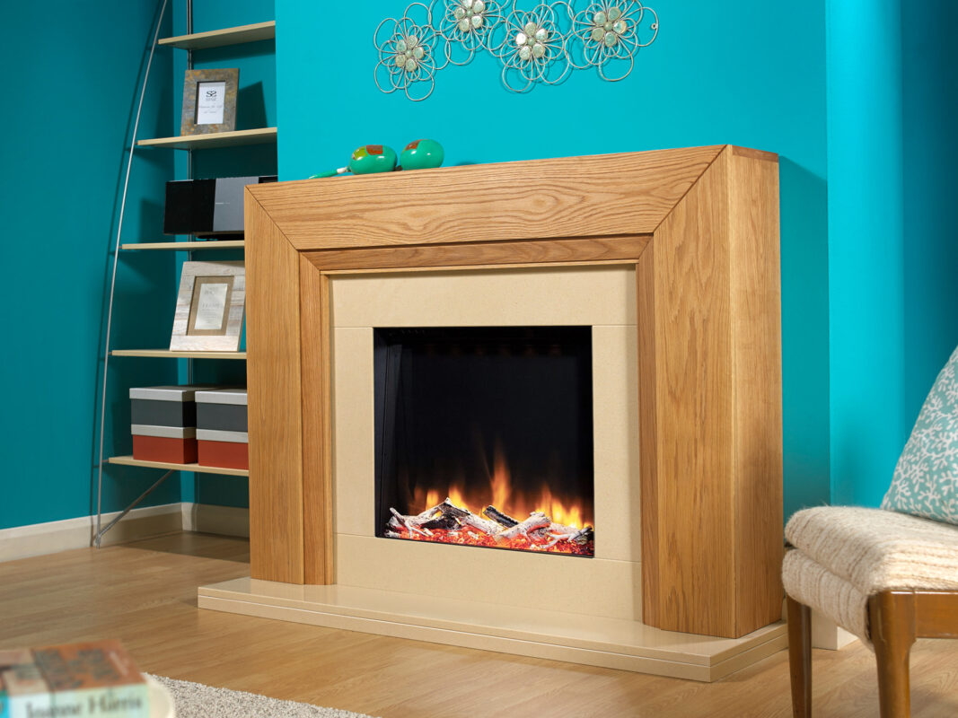 Turin Solid Oak Electric Fire Suite - Designer Fireplaces
