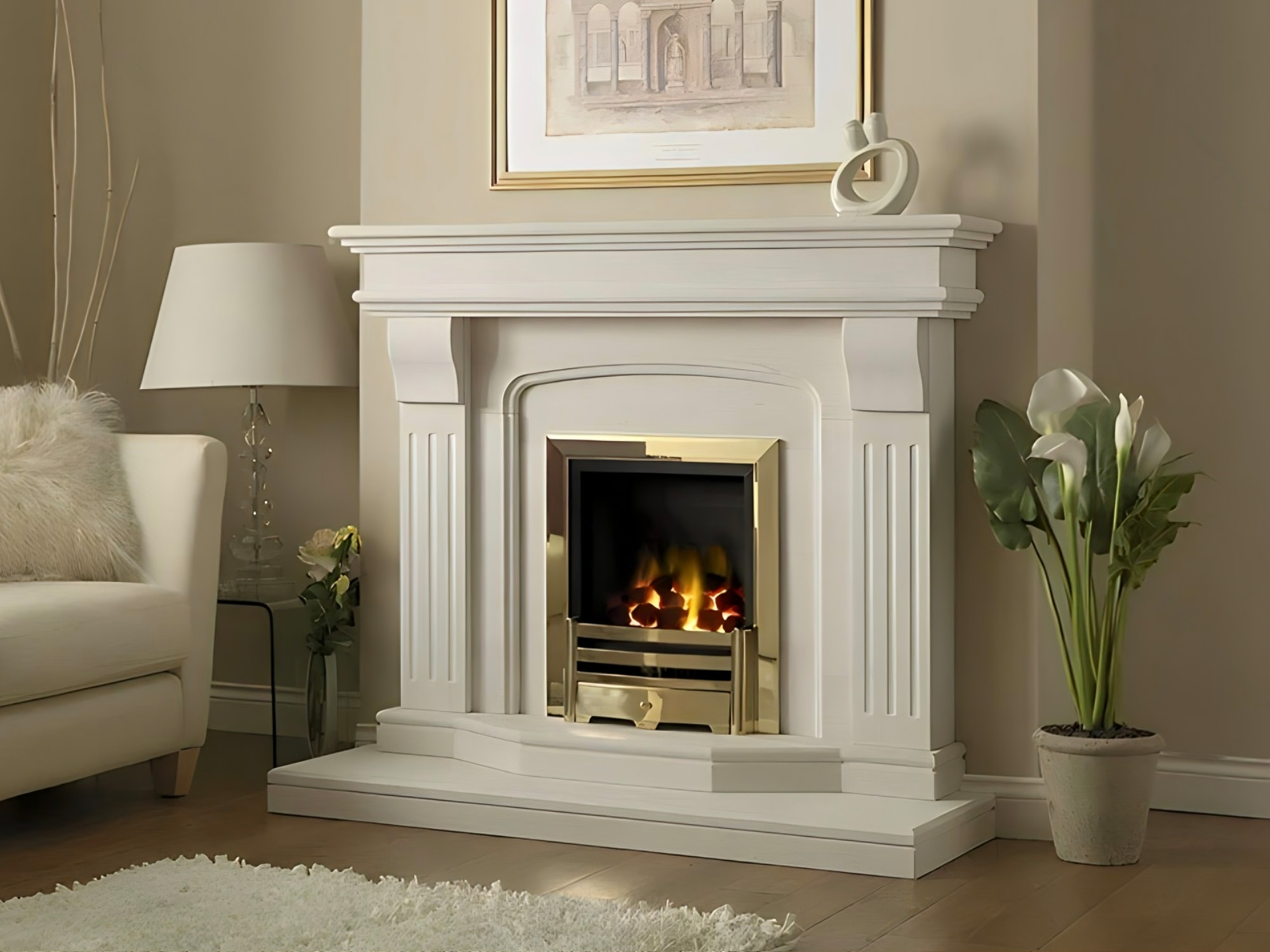 Designer Fireplaces' Lisbon Limestone Fireplace