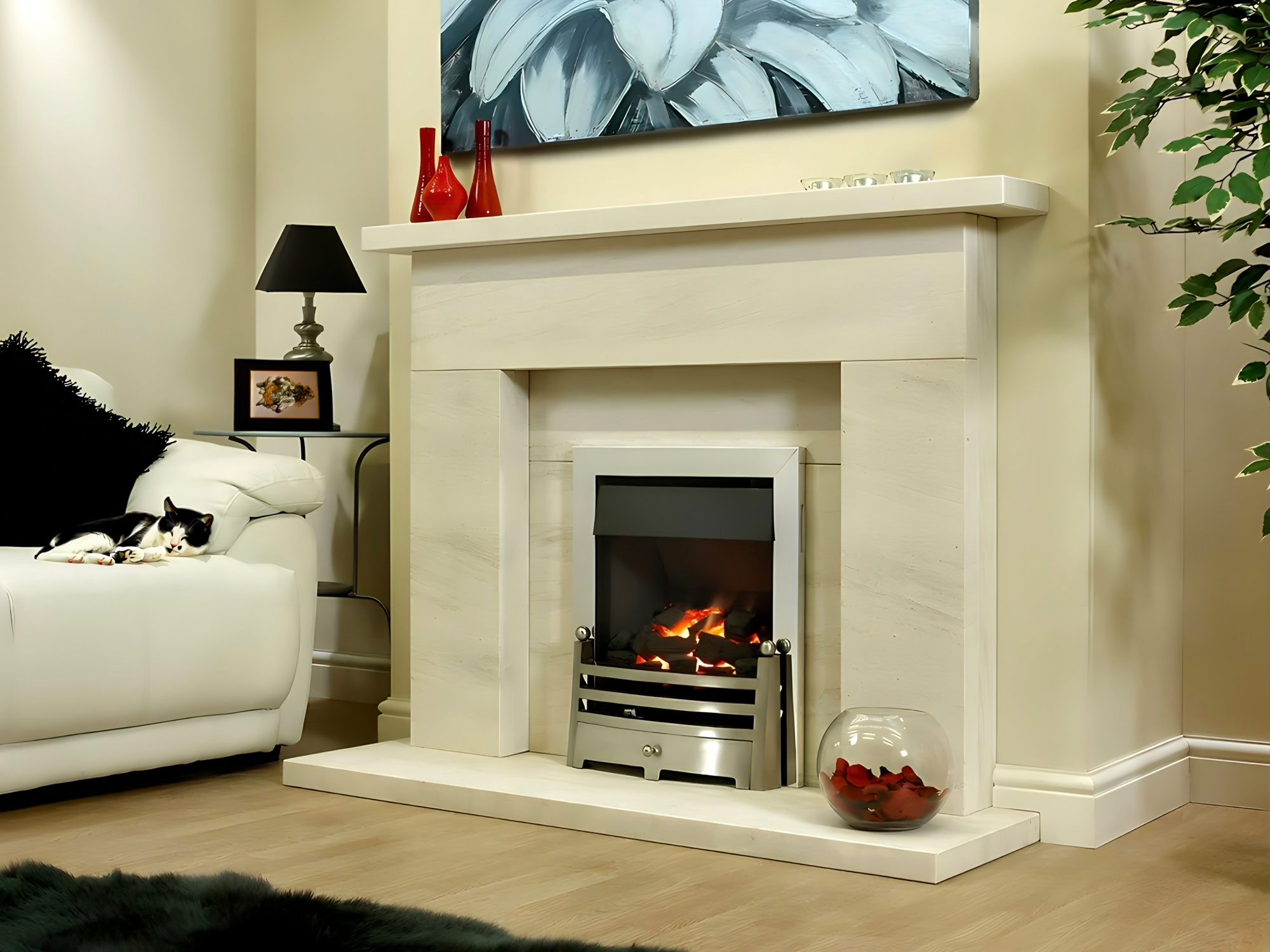 Designer Fireplaces' Porto Limestone Fireplace