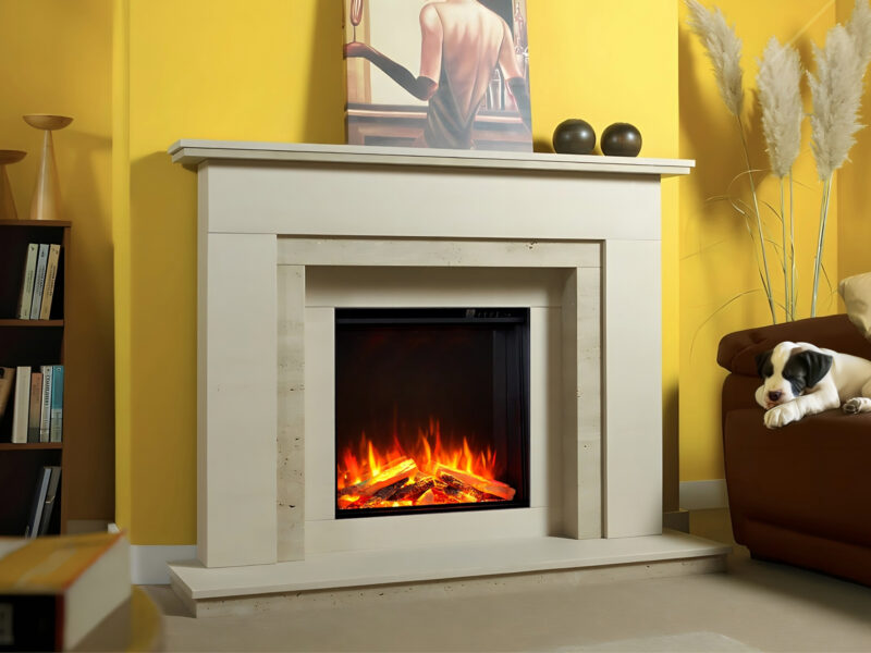 Whitehaven Limestone & Travertine Fireplace