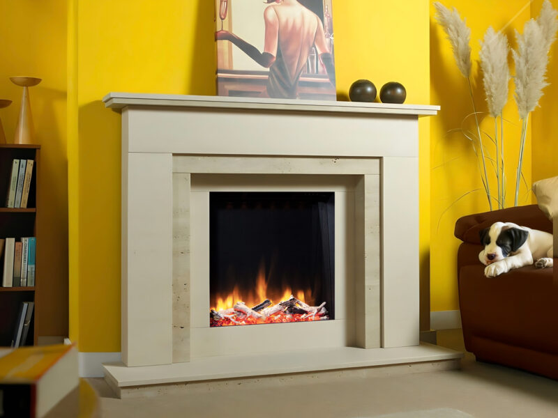 Designer Fireplaces' Whitehaven Limestone and Travertine Fireplace