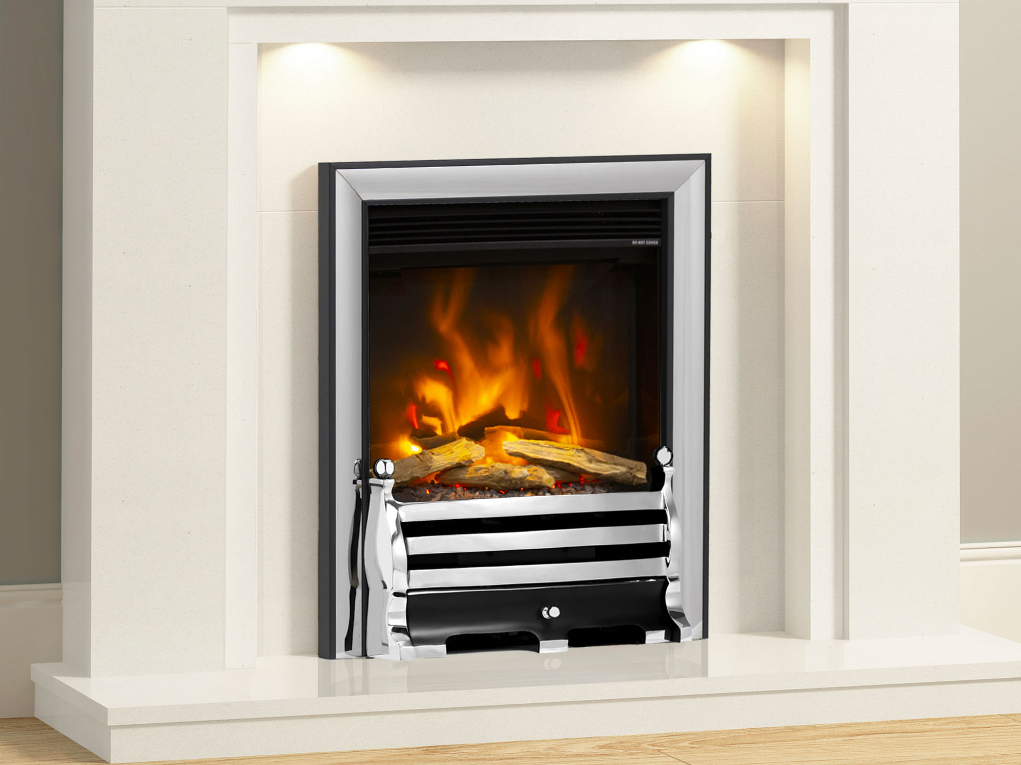 Elgin & Hall Pryzm Devotion with Hampden Fret Electric Fire Chrome and Black