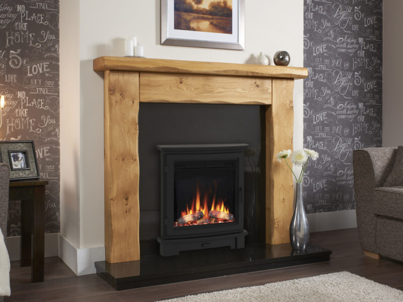 Waney Ashford Rustic Solid Oak Electric Fire Suite