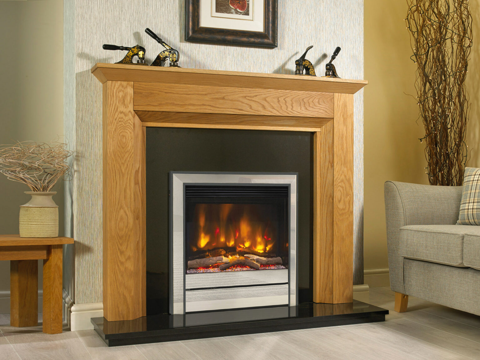 Windsor Solid Oak Electric Fire Suite - Designer Fireplaces