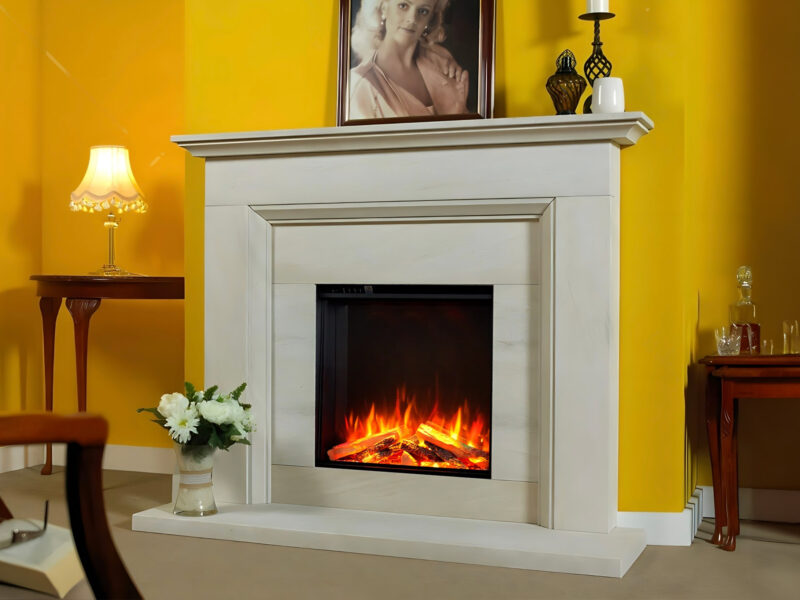 Designer Fireplaces' Dundee Limestone Fireplace with Hole in The Wall Electric Fire