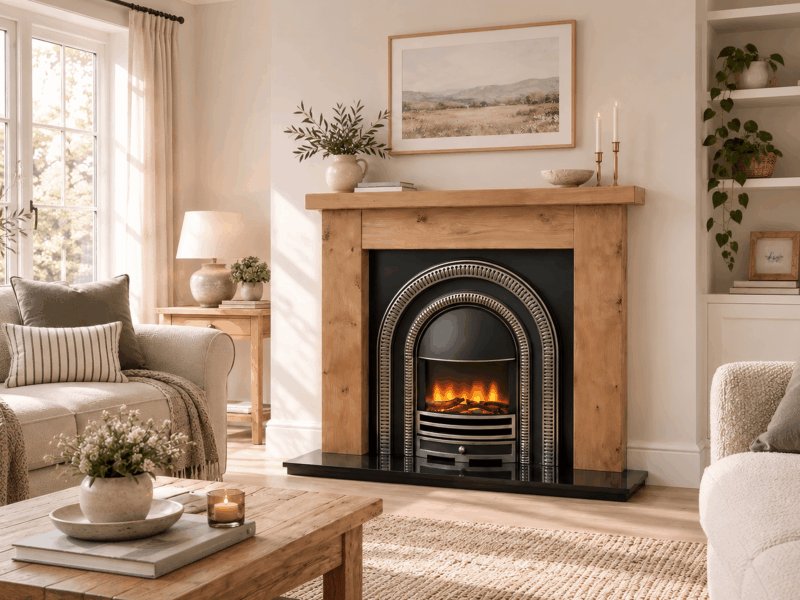 Rossano Rusic Solid Oak Electric Fire Suite - Image 2